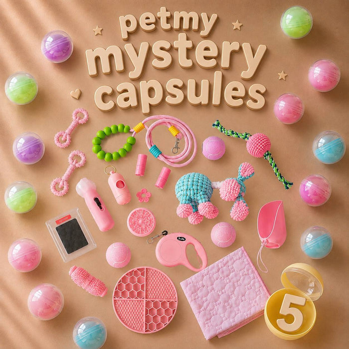 5 MYSTERY CAPSULES • 5 Main Items + 25 Bonus Gifts + Petmy Bag + Leash Guaranteed + FREE U.S. SHIPPING